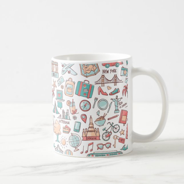 Pastel Tourist Pattern Coffee Mug (Right)