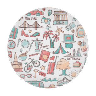 Pastel Tourist Pattern Cutting Board