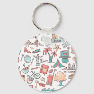 Pastel Tourist Pattern Key Ring