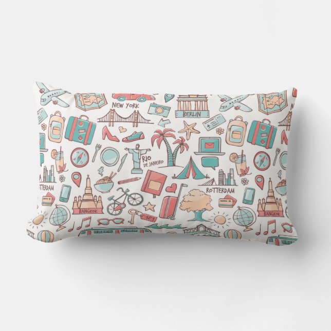 Pastel Tourist Pattern Lumbar Cushion (Front)