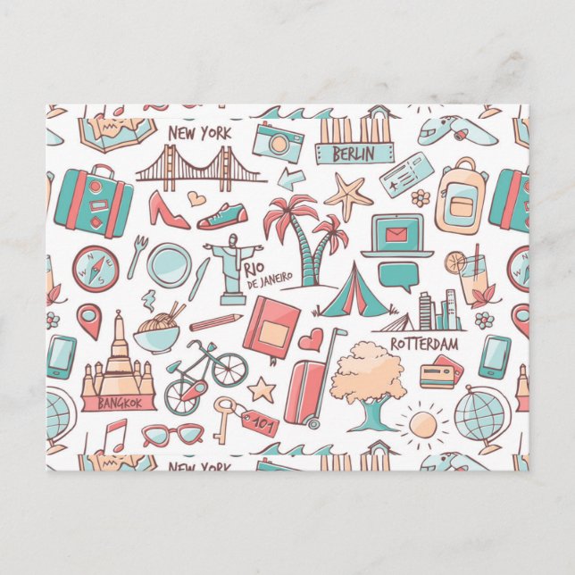 Pastel Tourist Pattern Postcard (Front)