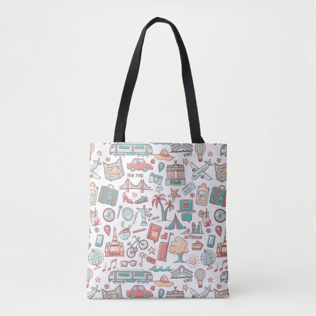 Pastel Tourist Pattern Tote Bag (Front)