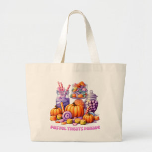 Pastel Treats Parade – Cute Candy & Pumpkin Large Tote Bag