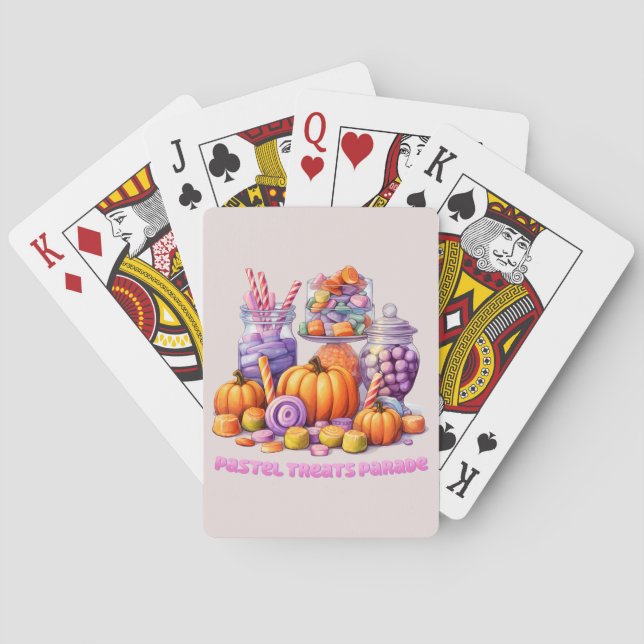 Pastel Treats Parade – Cute Candy & Pumpkin Playing Cards (Back)