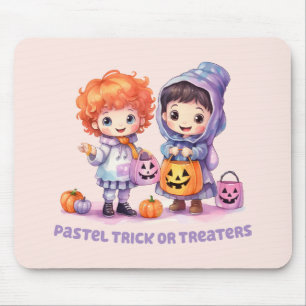 Pastel Trick or Treaters - Cartoon Boy and Girl Mouse Pad