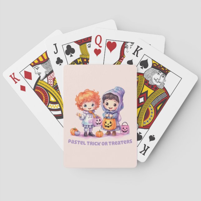 Pastel Trick or Treaters - Cartoon Boy and Girl Playing Cards (Back)
