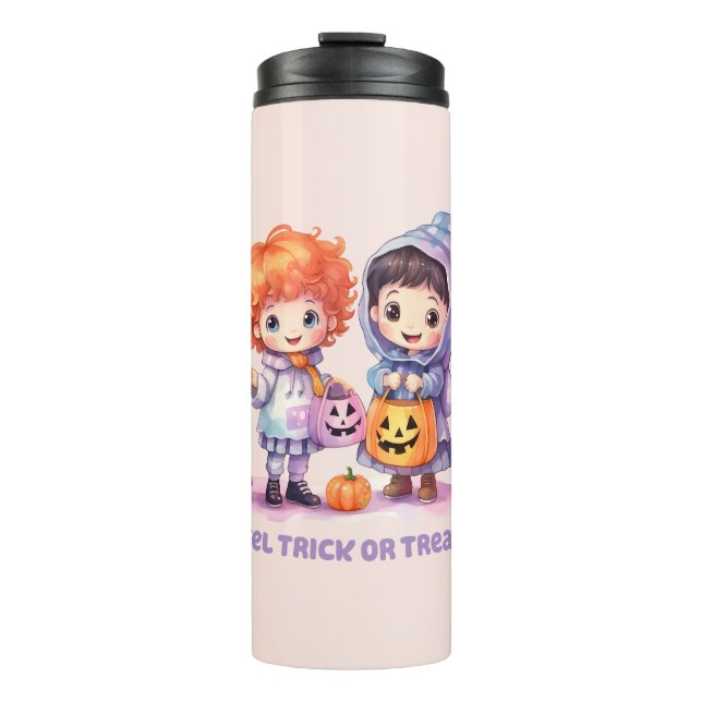 Pastel Trick or Treaters - Cartoon Boy and Girl Thermal Tumbler (Front)