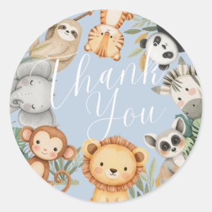 Pastel Tropical baby shower Jungle Safari Animals  Classic Round Sticker