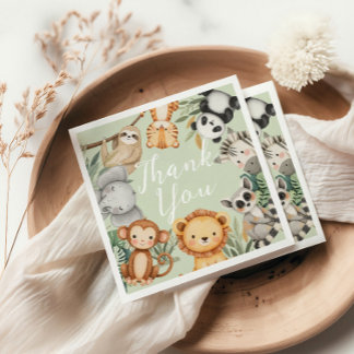 Pastel Tropical baby shower Jungle Safari Animals  Napkin