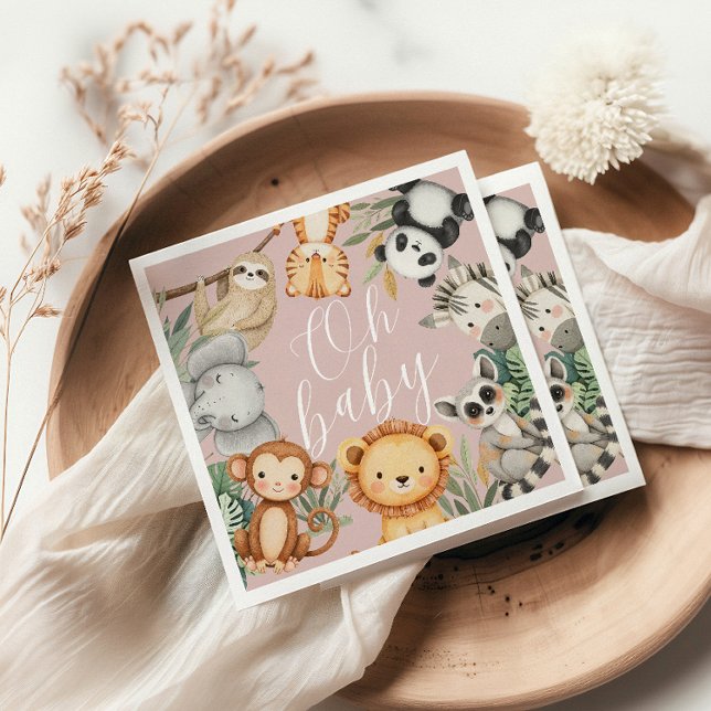 Pastel Tropical baby shower Jungle Safari Animals  Napkin (Creator Uploaded)