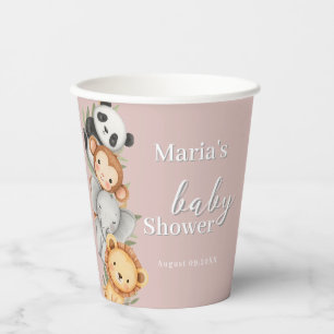 Pastel Tropical Baby Shower Jungle Safari Animals Paper Cups