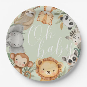 Pastel Tropical baby shower Jungle Safari Animals  Paper Plate