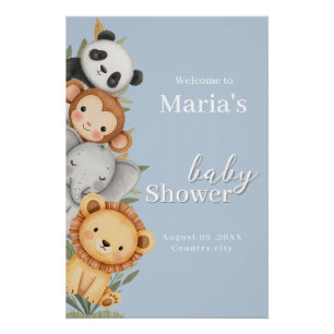 Pastel Tropical Baby Shower Jungle Safari Animals  Poster