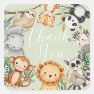 Pastel Tropical baby shower Jungle Safari Animals Square Sticker