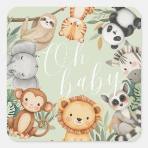 Pastel Tropical baby shower Jungle Safari Animals  Square Sticker