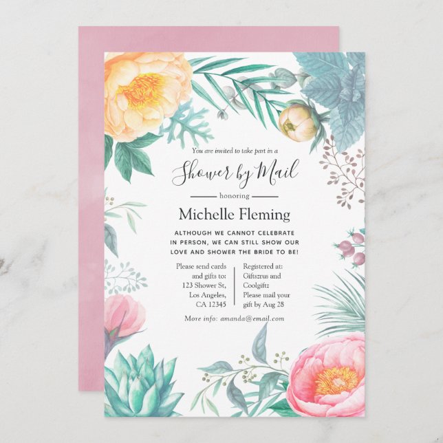 Pastel Tropical Bridal or Baby Shower by Mail Invitation (Front/Back)