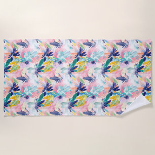 Pastel Tropical Floral Beach Towel