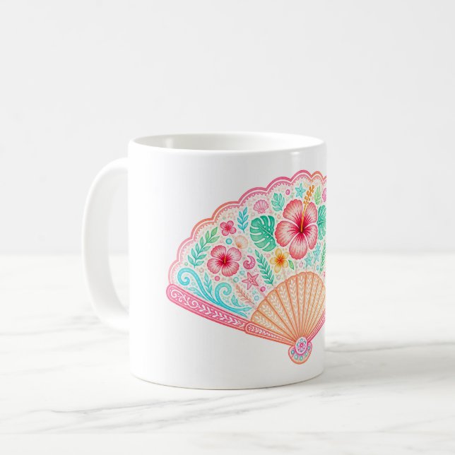 Pastel Tropical Floral Fan Coffee Mug (Front Left)