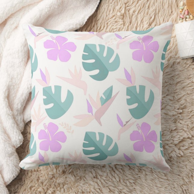 Pastel Tropical Floral Pattern Cushion (Blanket)