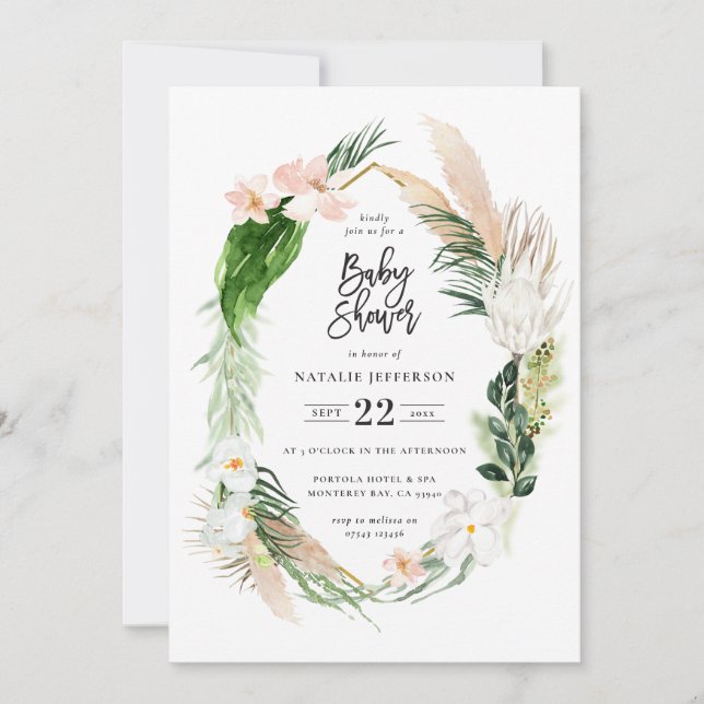 Pastel tropical+ gold geometric baby shower invite (Front)