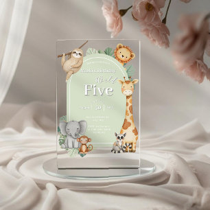 Pastel Tropical Jungle Safari Animals birthday Acrylic Invitations