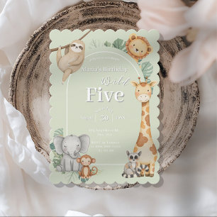 Pastel Tropical Jungle Safari Animals birthday Invitation
