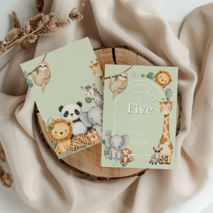 Pastel Tropical Jungle Safari Animals birthday Invitation