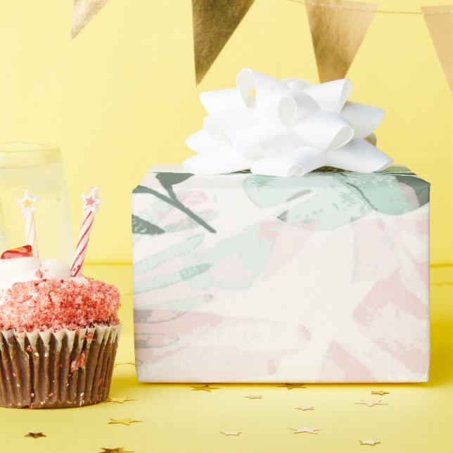 Pastel Tropical Leaf Botanical Gift Wrap (Birthday Party)