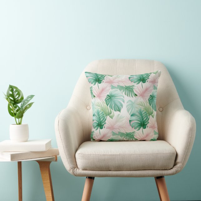 Pastel Tropical Leaf Pattern Cushion (Chair)