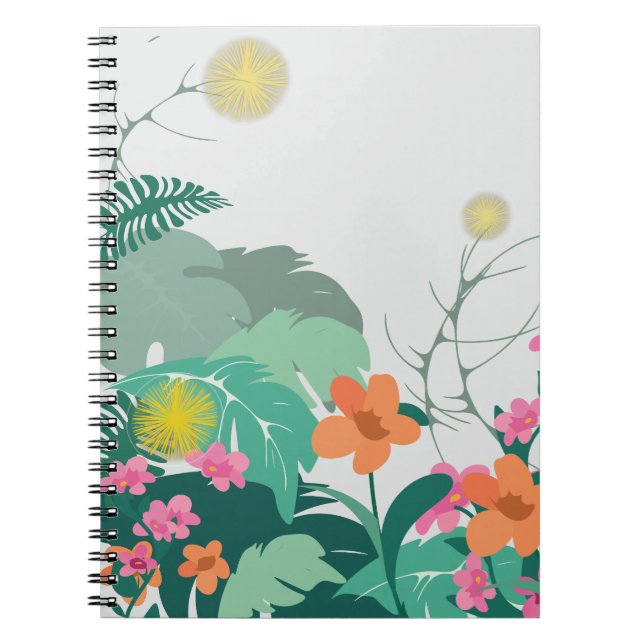Pastel Tropical Leaves and Flowers Notebook (Front)