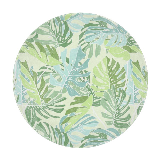 Pastel Tropical Palm Leaves Cutting Board (Front)
