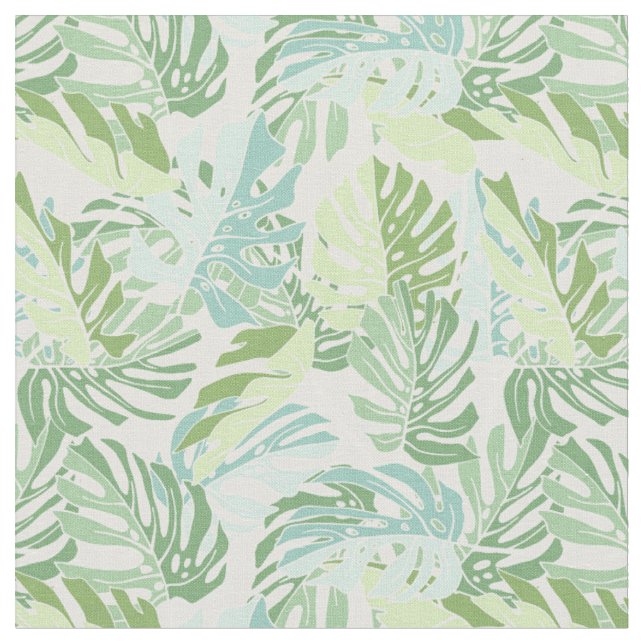 Pastel Tropical Palm Leaves Fabric (Close Up)
