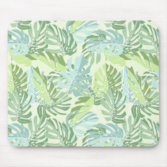 Pastel Tropical Palm Leaves Mouse Pad (Front)