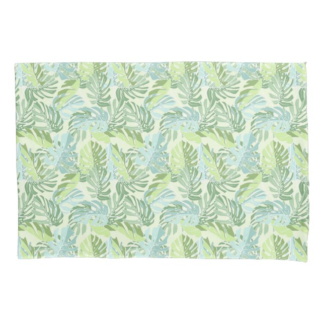 Pastel Tropical Palm Leaves Pillowcase (Front-Left)
