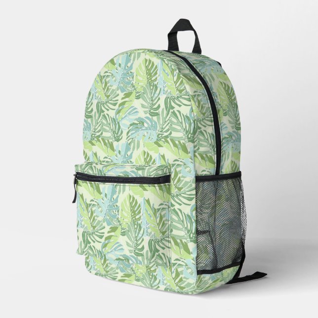 Pastel Tropical Palm Leaves Printed Backpack (Back Corner Right)
