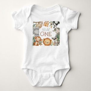 Pastel Tropical Wild One Jungle Safari Animals  Baby Bodysuit