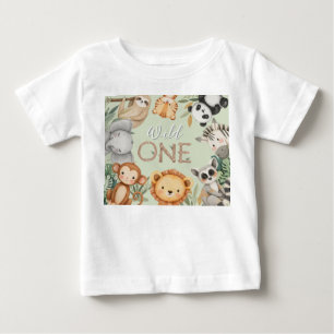 Pastel Tropical Wild One Jungle Safari Animals Baby T-Shirt