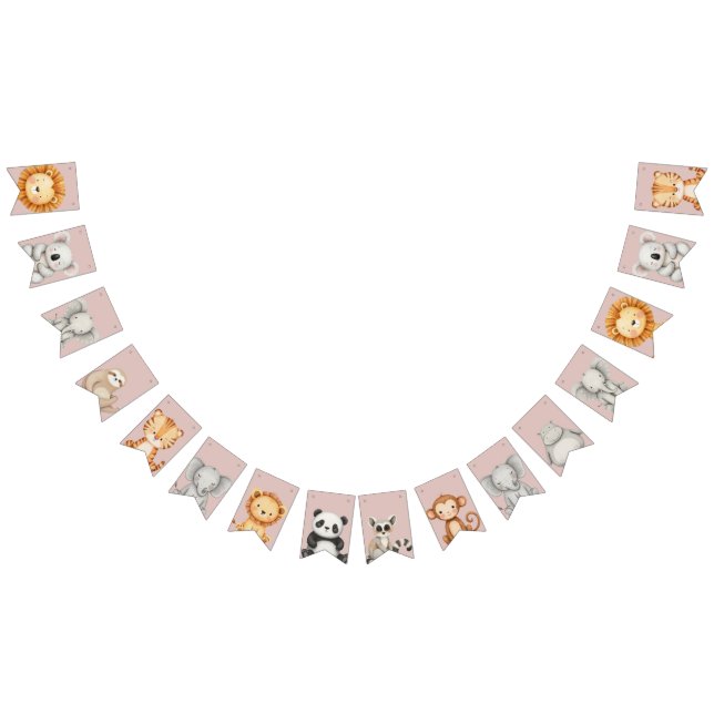 Pastel Tropical Wild One Jungle Safari Animals  Bunting (All)