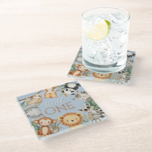 Pastel Tropical Wild One Jungle Safari Animals  Glass Coaster
