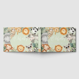 Pastel Tropical Wild One Jungle Safari Animals  Guest Book