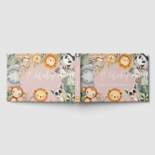 Pastel Tropical Wild One Jungle Safari Animals  Guest Book
