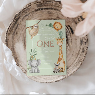 pastel Tropical Wild One Jungle Safari Animals  Invitation