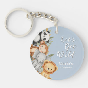Pastel Tropical Wild One Jungle Safari Animals Key Ring