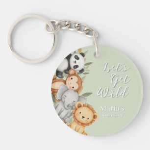 Pastel Tropical Wild One Jungle Safari Animals Key Ring