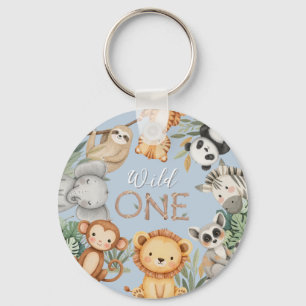 Pastel Tropical Wild One Jungle Safari Animals Key Ring