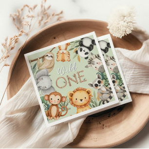 Pastel Tropical Wild One Jungle Safari Animals Napkin