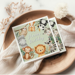 Pastel Tropical Wild One Jungle Safari Animals Napkin