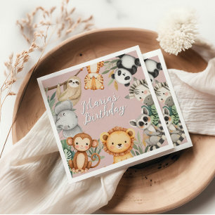 Pastel Tropical Wild One Jungle Safari Animals Napkin