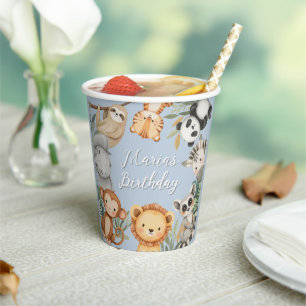 Pastel Tropical Wild One Jungle Safari Animals  Paper Cups