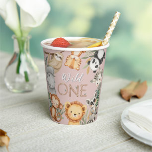 Pastel Tropical Wild One Jungle Safari Animals  Paper Cups